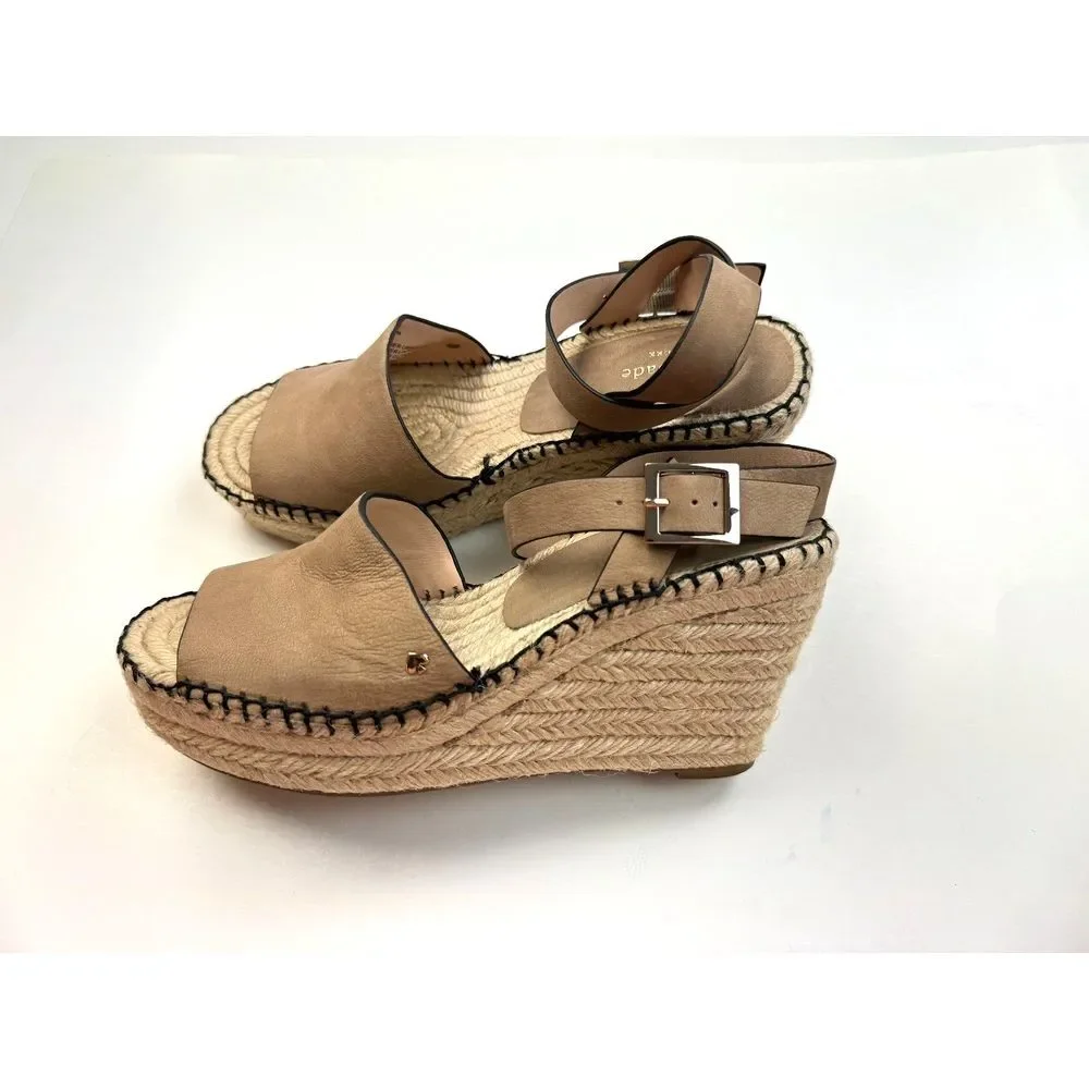 Kate Spade NY Felipa Espadrille Sandals Women 9.5‎ Brown Leather Comfort Wedges